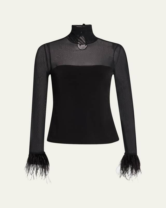 Shantel Feather-Trim Turtleneck Top